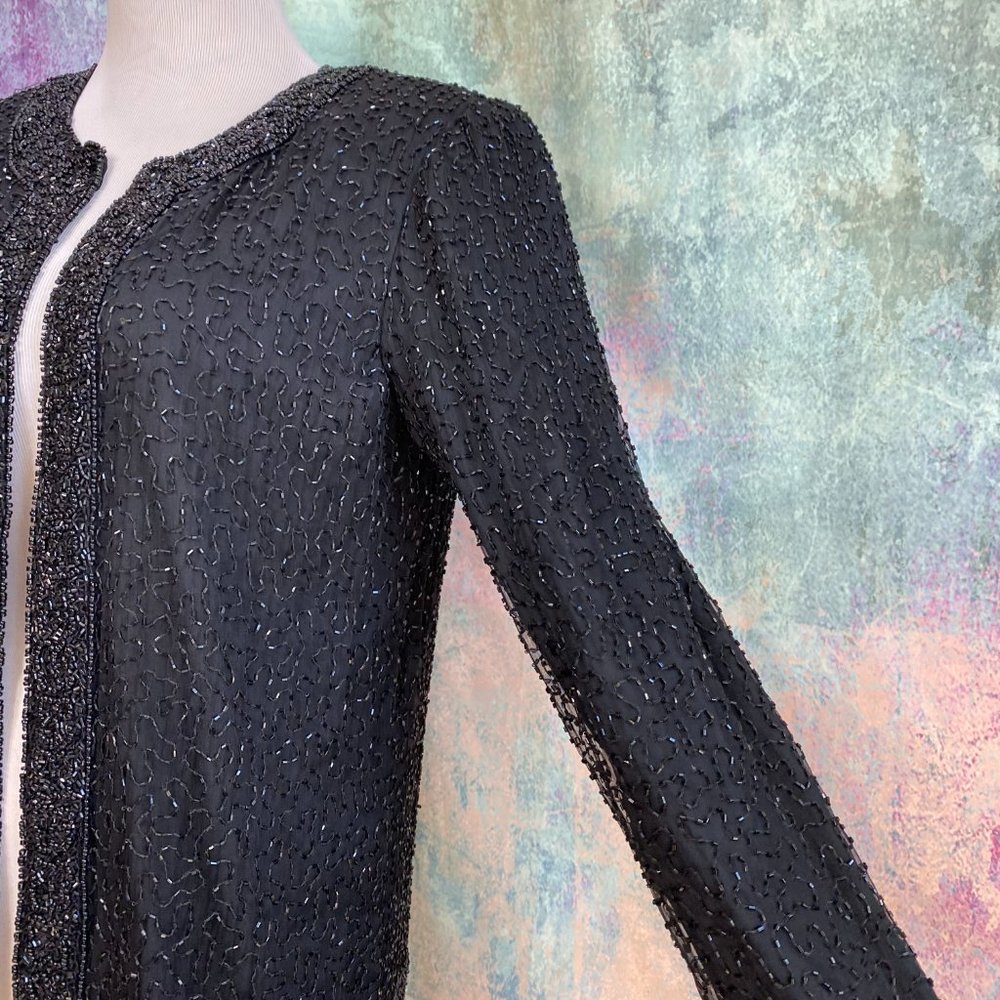 📌Laurence K. Vintage Elegant Sequin Silk Jacket - Picture 4 of 16